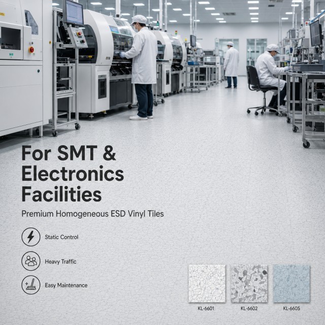 Premium Homogeneous ESD Vinyl Tiles 600x600mm - High Density Conductive Flooring for SMT & Electronics Facilities
