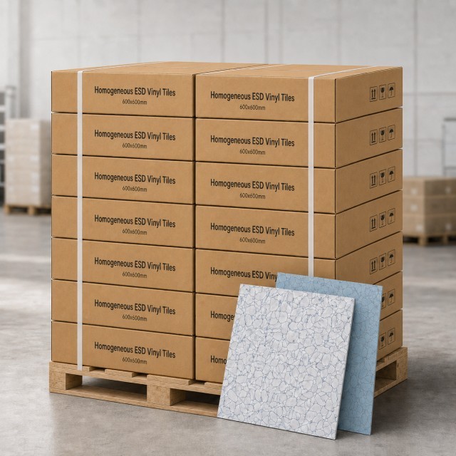 Premium Homogeneous ESD Vinyl Tiles 600x600mm - High Density Conductive Flooring for SMT & Electronics Facilities
