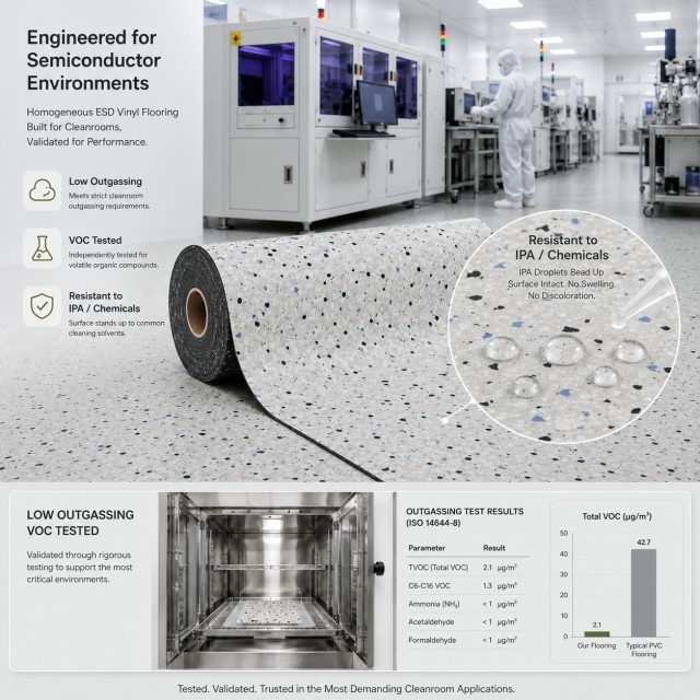 Ultra-Clean Semiconductor ESD Vinyl Rolls - Low Outgassing Homogeneous Sheet for Class 10 Cleanrooms