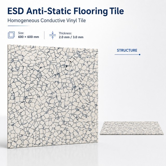 No-Wax Maintenance-Free ESD Vinyl Tiles 600x600mm - Low Life-Cycle Cost Anti-Static Floor for Cleanrooms