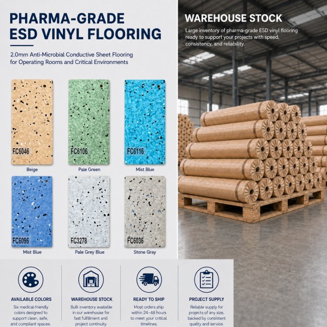 Pharma-Grade Hygienic ESD Vinyl Rolls 2.0mm - Anti-Microbial Conductive Sheet Flooring for Operating Rooms