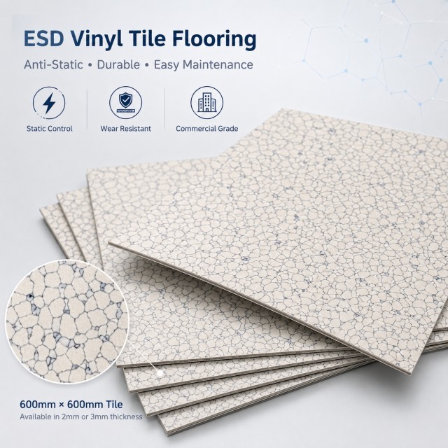 No-Wax Maintenance-Free ESD Vinyl Tiles 600x600mm - Low Life-Cycle Cost Anti-Static Floor for Cleanrooms