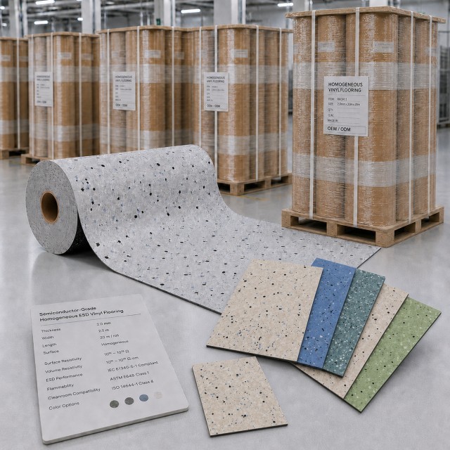 Ultra-Clean Semiconductor ESD Vinyl Rolls - Low Outgassing Homogeneous Sheet for Class 10 Cleanrooms